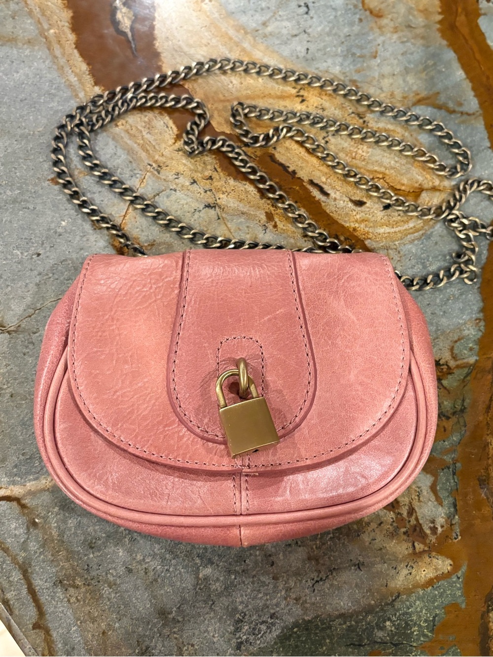 Banana Republic Pink Leather Crossbody Chain Padlock 🔒 Lock